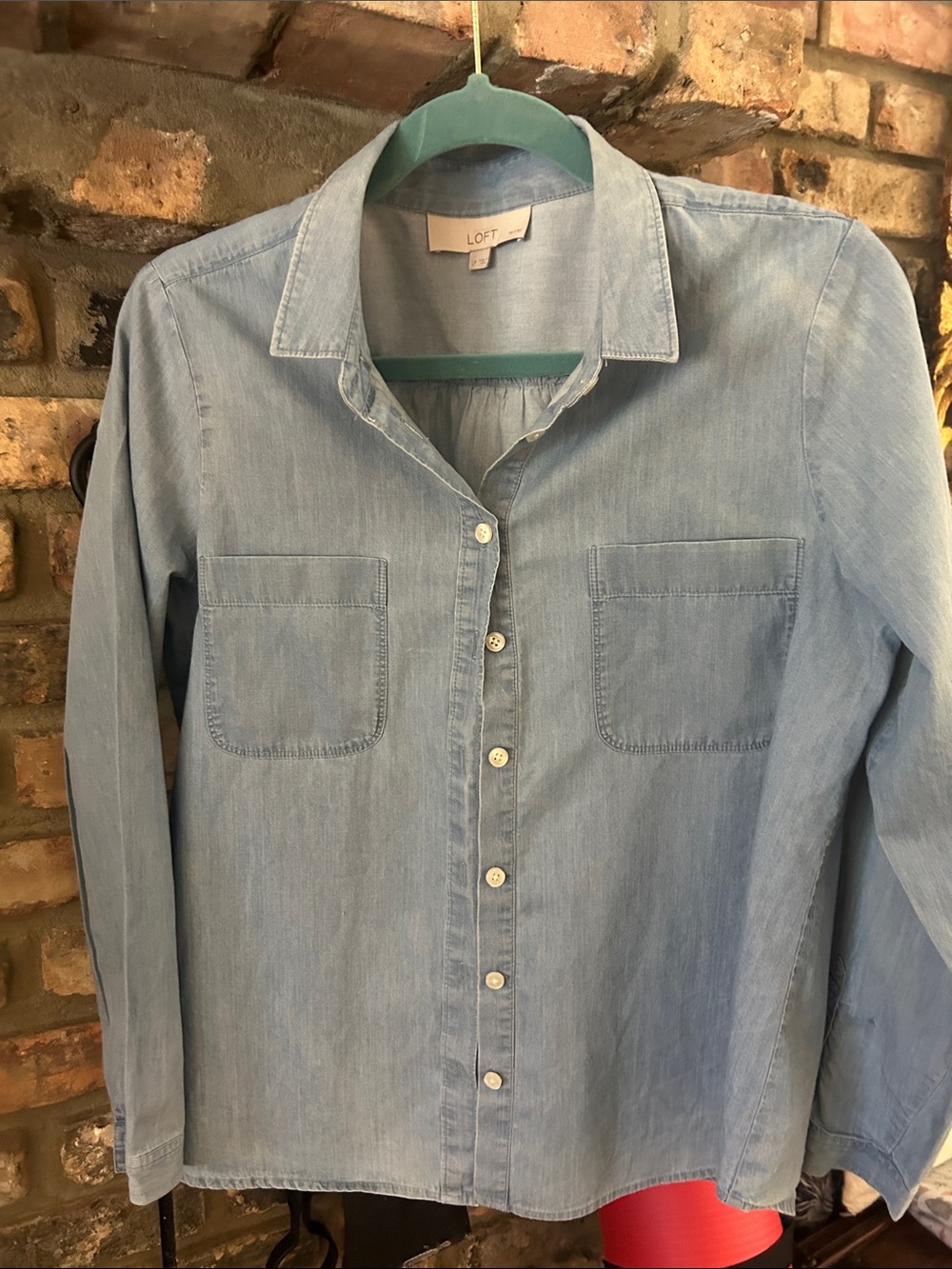 LOFT Light Blue Chambray Button-Front Shirt